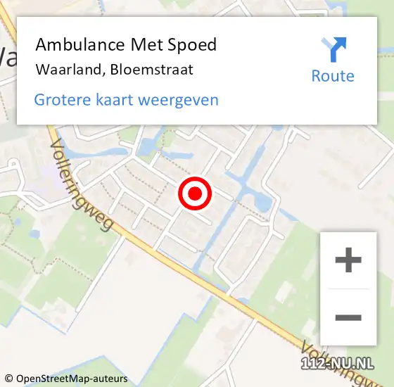 Locatie op kaart van de 112 melding: Ambulance Met Spoed Naar Waarland, Bloemstraat op 24 juni 2022 10:58