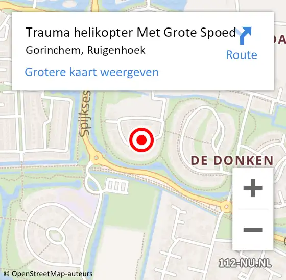 Locatie op kaart van de 112 melding: Trauma helikopter Met Grote Spoed Naar Gorinchem, Ruigenhoek op 24 juni 2022 11:21