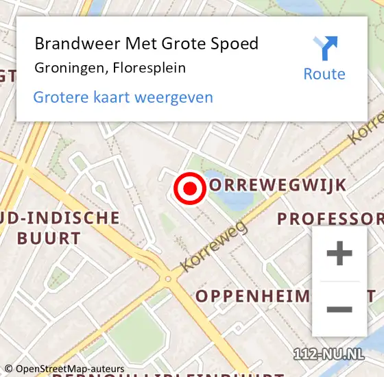 Locatie op kaart van de 112 melding: Brandweer Met Grote Spoed Naar Groningen, Floresplein op 24 juni 2022 11:34