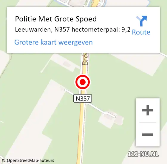 Locatie op kaart van de 112 melding: Politie Met Grote Spoed Naar Leeuwarden, N357 hectometerpaal: 9,2 op 24 juni 2022 11:43
