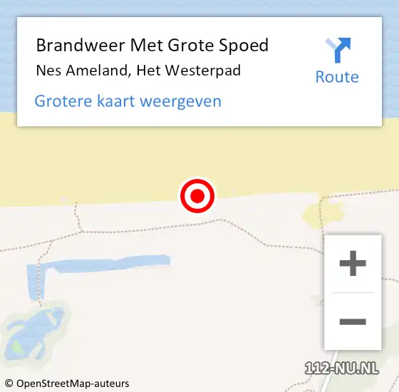 Locatie op kaart van de 112 melding: Brandweer Met Grote Spoed Naar Nes Ameland, Het Westerpad op 24 juni 2022 11:48