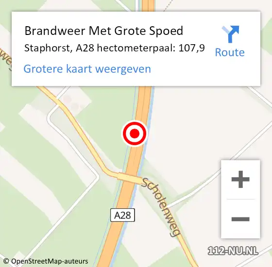 Locatie op kaart van de 112 melding: Brandweer Met Grote Spoed Naar Staphorst, A28 hectometerpaal: 107,9 op 24 juni 2022 12:11