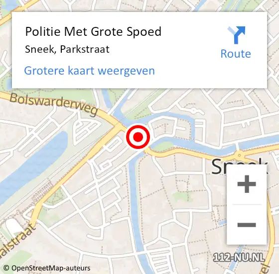 Locatie op kaart van de 112 melding: Politie Met Grote Spoed Naar Sneek, Parkstraat op 24 juni 2022 12:16