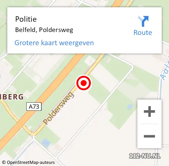 Locatie op kaart van de 112 melding: Politie Belfeld, Poldersweg op 24 juni 2022 12:23