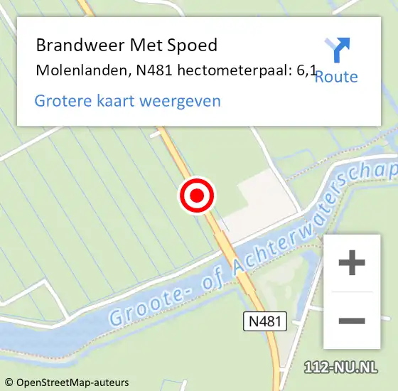 Locatie op kaart van de 112 melding: Brandweer Met Spoed Naar Molenlanden, N481 hectometerpaal: 6,1 op 24 juni 2022 12:24