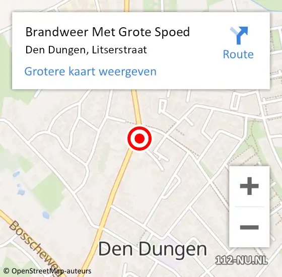 Locatie op kaart van de 112 melding: Brandweer Met Grote Spoed Naar Den Dungen, Litserstraat op 24 juni 2022 12:28