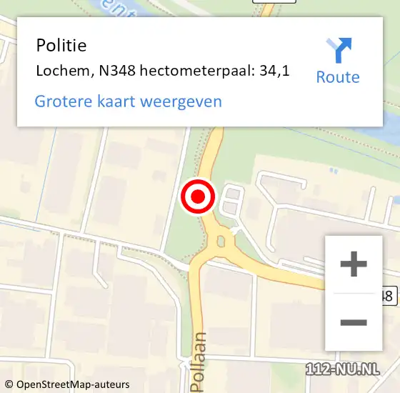 Locatie op kaart van de 112 melding: Politie Lochem, N348 hectometerpaal: 34,1 op 24 juni 2022 12:31