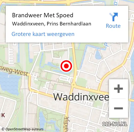 Locatie op kaart van de 112 melding: Brandweer Met Spoed Naar Waddinxveen, Prins Bernhardlaan op 24 juni 2022 12:51