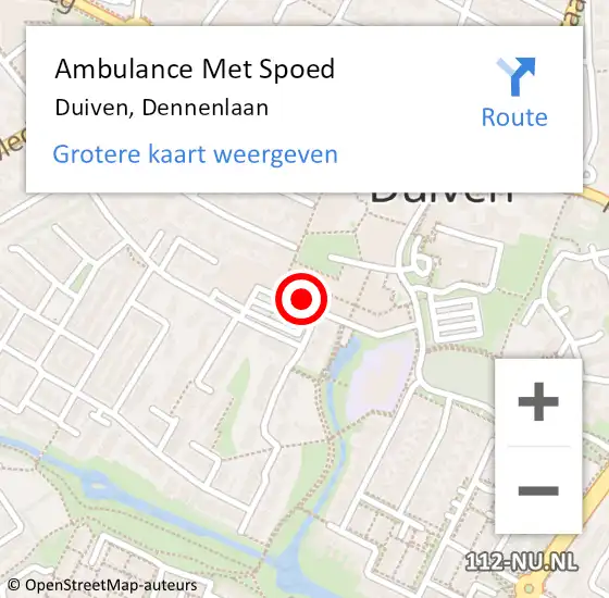 Locatie op kaart van de 112 melding: Ambulance Met Spoed Naar Duiven, Dennenlaan op 24 juni 2022 12:58