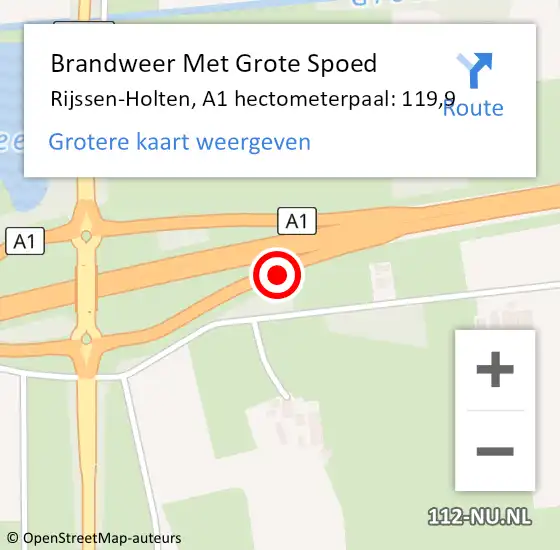Locatie op kaart van de 112 melding: Brandweer Met Grote Spoed Naar Rijssen-Holten, A1 hectometerpaal: 119,9 op 24 juni 2022 13:47