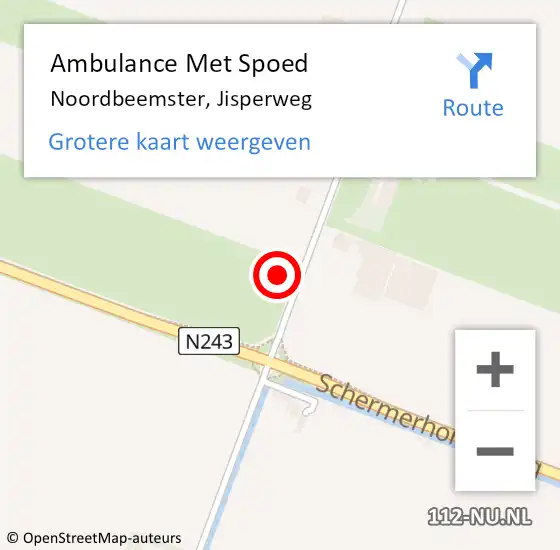 Locatie op kaart van de 112 melding: Ambulance Met Spoed Naar Noordbeemster, Jisperweg op 24 juni 2022 13:54