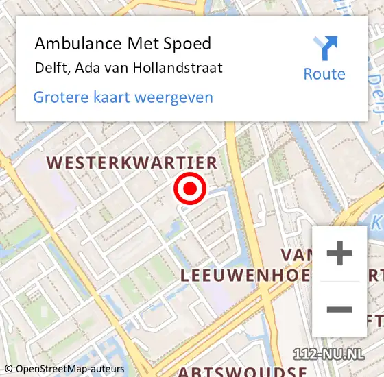 Locatie op kaart van de 112 melding: Ambulance Met Spoed Naar Delft, Ada van Hollandstraat op 24 juni 2022 14:13