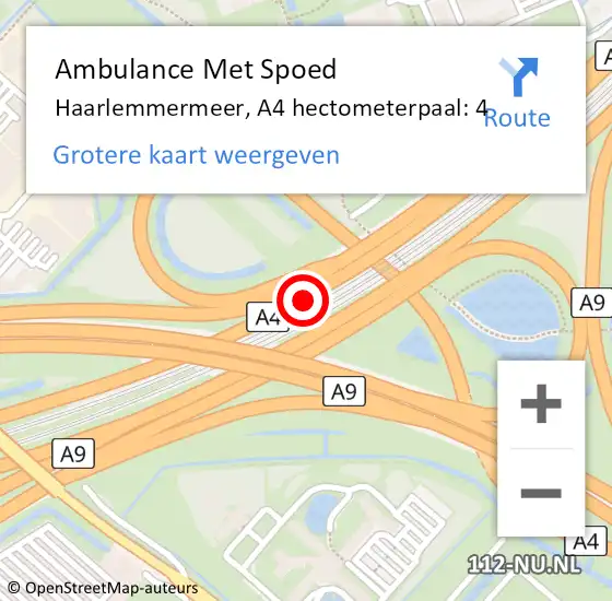 Locatie op kaart van de 112 melding: Ambulance Met Spoed Naar Amsterdam, A4 hectometerpaal: 4 op 24 juni 2022 14:16