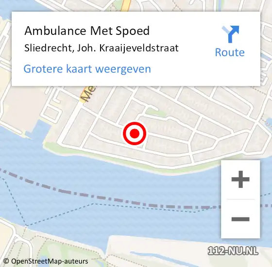 Locatie op kaart van de 112 melding: Ambulance Met Spoed Naar Sliedrecht, Joh. Kraaijeveldstraat op 24 juni 2022 14:39