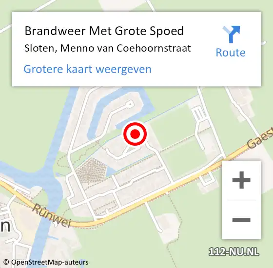 Locatie op kaart van de 112 melding: Brandweer Met Grote Spoed Naar Sloten, Menno van Coehoornstraat op 24 juni 2022 14:59