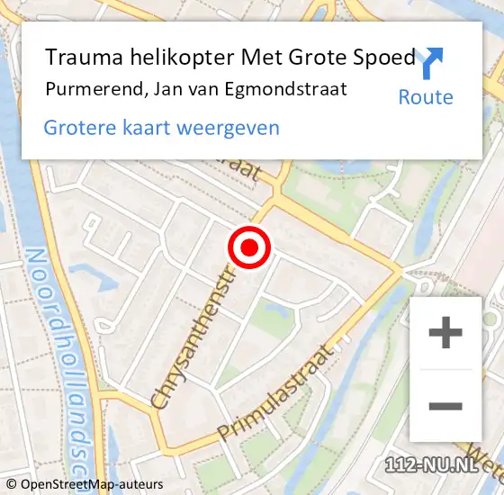 Locatie op kaart van de 112 melding: Trauma helikopter Met Grote Spoed Naar Purmerend, Jan van Egmondstraat op 24 juni 2022 15:19