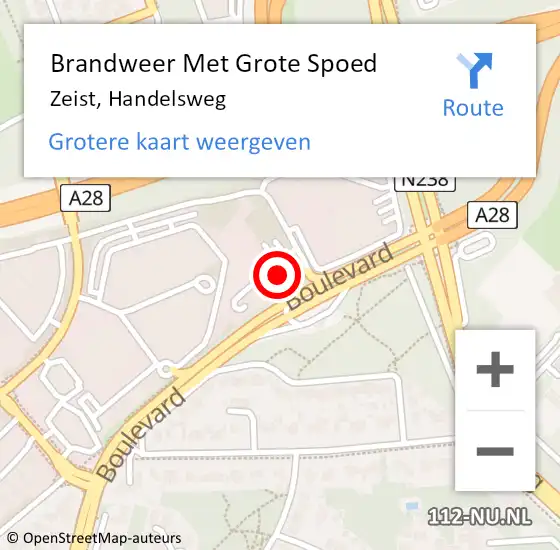 Locatie op kaart van de 112 melding: Brandweer Met Grote Spoed Naar Zeist, Handelsweg op 24 juni 2022 15:21