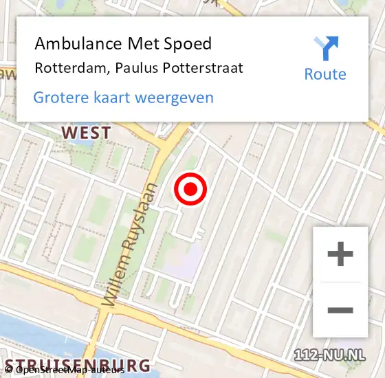 Locatie op kaart van de 112 melding: Ambulance Met Spoed Naar Rotterdam, Paulus Potterstraat op 24 juni 2022 15:27