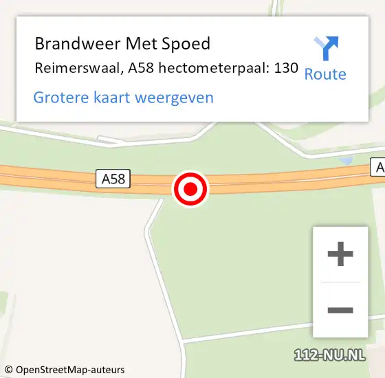 Locatie op kaart van de 112 melding: Brandweer Met Spoed Naar Reimerswaal, A58 hectometerpaal: 130 op 24 juni 2022 16:04