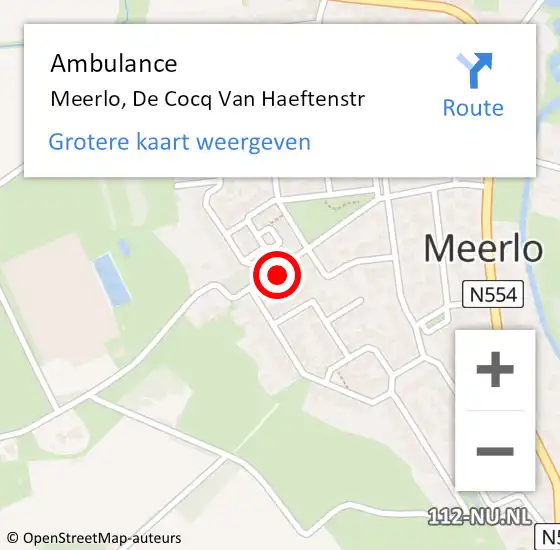 Locatie op kaart van de 112 melding: Ambulance Meerlo, De Cocq Van Haeftenstr op 21 juli 2014 10:04