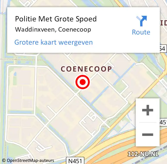 Locatie op kaart van de 112 melding: Politie Met Grote Spoed Naar Waddinxveen, Coenecoop op 24 juni 2022 16:38