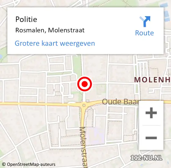 Locatie op kaart van de 112 melding: Politie Rosmalen, Molenstraat op 24 juni 2022 16:46