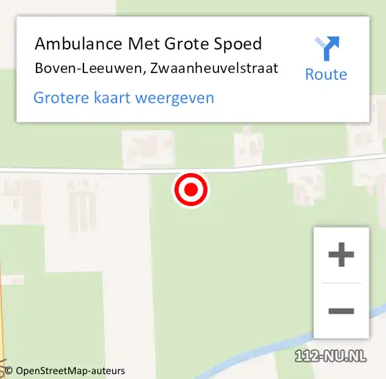 Locatie op kaart van de 112 melding: Ambulance Met Grote Spoed Naar Boven-Leeuwen, Zwaanheuvelstraat op 24 juni 2022 16:49