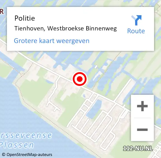 Locatie op kaart van de 112 melding: Politie Tienhoven, Westbroekse Binnenweg op 24 juni 2022 17:12