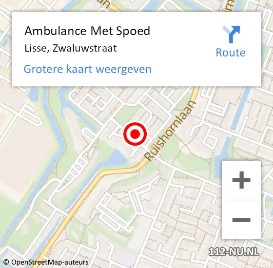 Locatie op kaart van de 112 melding: Ambulance Met Spoed Naar Lisse, Zwaluwstraat op 24 juni 2022 17:35
