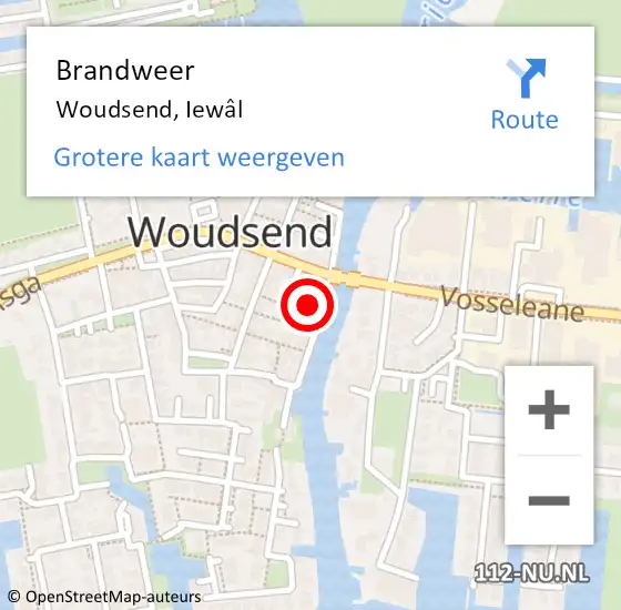 Locatie op kaart van de 112 melding: Brandweer Woudsend, Iewâl op 24 juni 2022 17:43