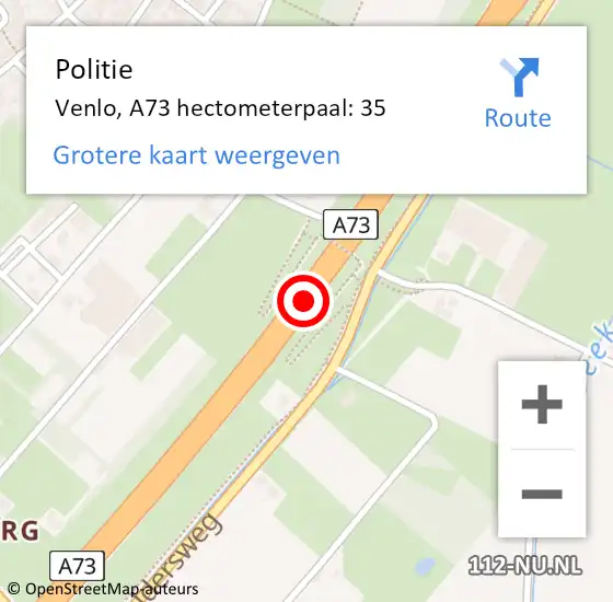 Locatie op kaart van de 112 melding: Politie Venlo, A73 hectometerpaal: 35 op 24 juni 2022 18:33