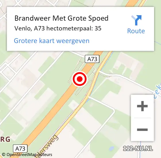 Locatie op kaart van de 112 melding: Brandweer Met Grote Spoed Naar Venlo, A73 hectometerpaal: 35 op 24 juni 2022 18:33