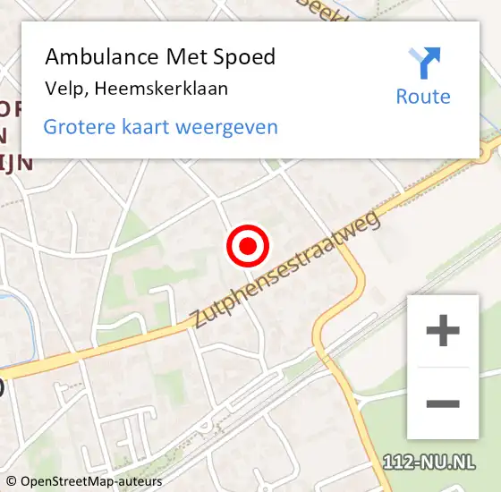 Locatie op kaart van de 112 melding: Ambulance Met Spoed Naar Velp, Heemskerklaan op 24 juni 2022 18:55