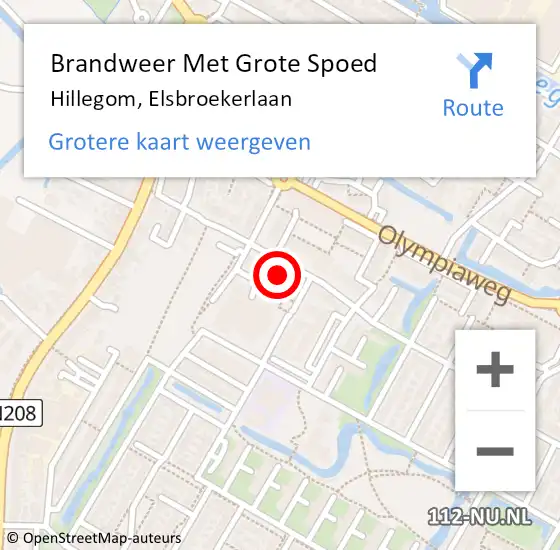 Locatie op kaart van de 112 melding: Brandweer Met Grote Spoed Naar Hillegom, Elsbroekerlaan op 24 juni 2022 18:58