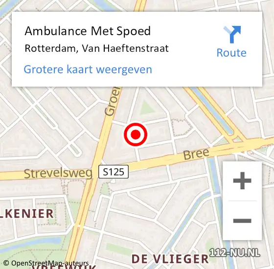 Locatie op kaart van de 112 melding: Ambulance Met Spoed Naar Rotterdam, Van Haeftenstraat op 24 juni 2022 19:00