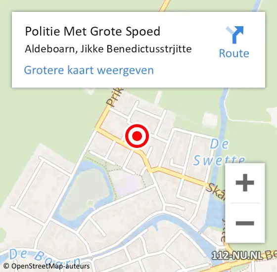 Locatie op kaart van de 112 melding: Politie Met Grote Spoed Naar Aldeboarn, Jikke Benedictusstrjitte op 24 juni 2022 19:15