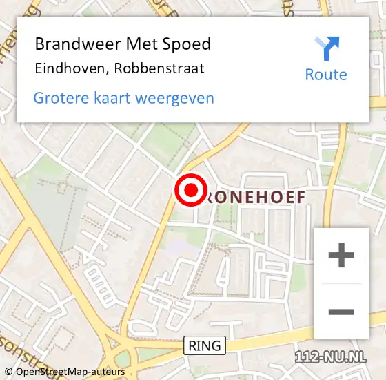 Locatie op kaart van de 112 melding: Brandweer Met Spoed Naar Eindhoven, Robbenstraat op 24 juni 2022 19:25