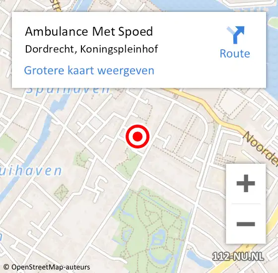 Locatie op kaart van de 112 melding: Ambulance Met Spoed Naar Dordrecht, Koningspleinhof op 24 juni 2022 19:52