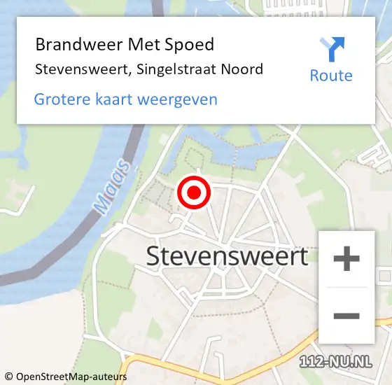 Locatie op kaart van de 112 melding: Brandweer Met Spoed Naar Stevensweert, Singelstraat Noord op 24 juni 2022 20:32