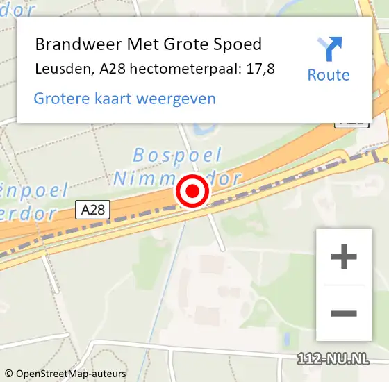 Locatie op kaart van de 112 melding: Brandweer Met Grote Spoed Naar Leusden, A28 hectometerpaal: 17,8 op 24 juni 2022 21:23