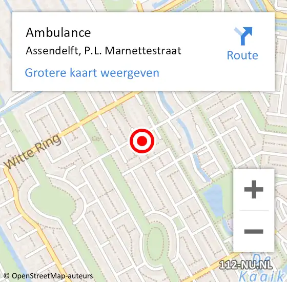 Locatie op kaart van de 112 melding: Ambulance Assendelft, P.L. Marnettestraat op 24 juni 2022 21:26
