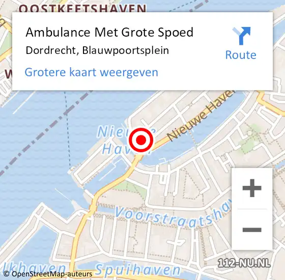 Locatie op kaart van de 112 melding: Ambulance Met Grote Spoed Naar Dordrecht, Blauwpoortsplein op 24 juni 2022 21:51