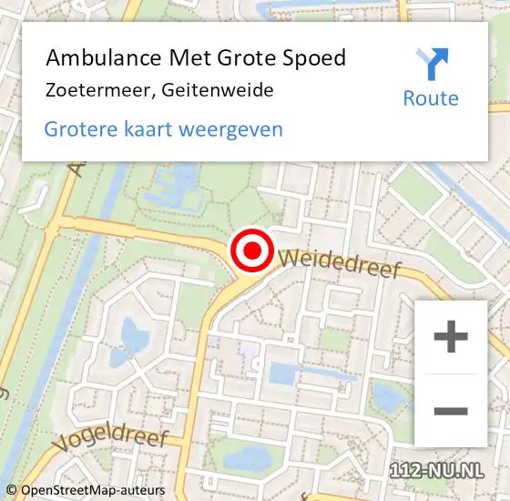 Locatie op kaart van de 112 melding: Ambulance Met Grote Spoed Naar Zoetermeer, Geitenweide op 24 juni 2022 22:35