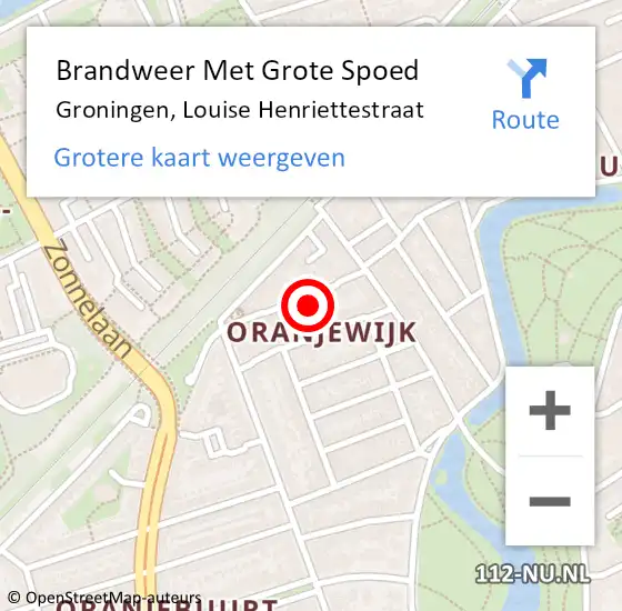 Locatie op kaart van de 112 melding: Brandweer Met Grote Spoed Naar Groningen, Louise Henriettestraat op 24 juni 2022 22:39