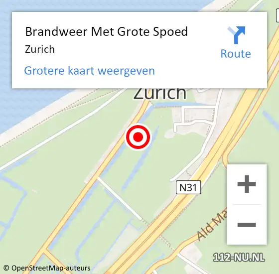 Locatie op kaart van de 112 melding: Brandweer Met Grote Spoed Naar Zurich op 24 juni 2022 23:10