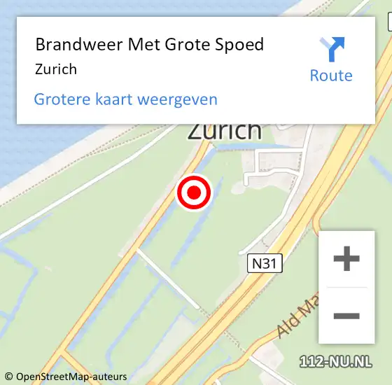 Locatie op kaart van de 112 melding: Brandweer Met Grote Spoed Naar Zurich op 24 juni 2022 23:12