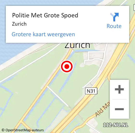 Locatie op kaart van de 112 melding: Politie Met Grote Spoed Naar Zurich op 24 juni 2022 23:13