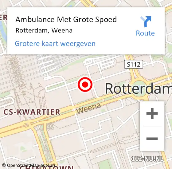 Locatie op kaart van de 112 melding: Ambulance Met Grote Spoed Naar Rotterdam, Weena op 24 juni 2022 23:21