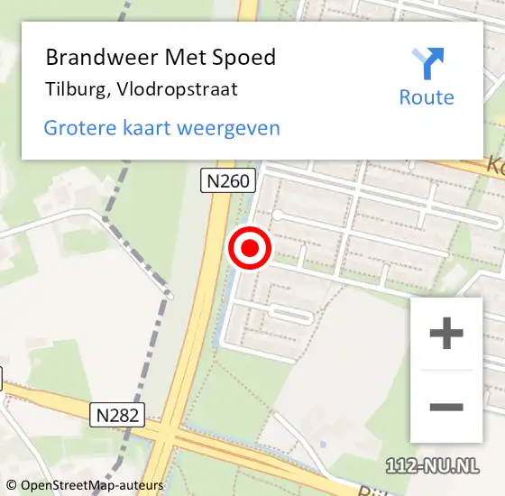 Locatie op kaart van de 112 melding: Brandweer Met Spoed Naar Tilburg, Vlodropstraat op 24 juni 2022 23:31