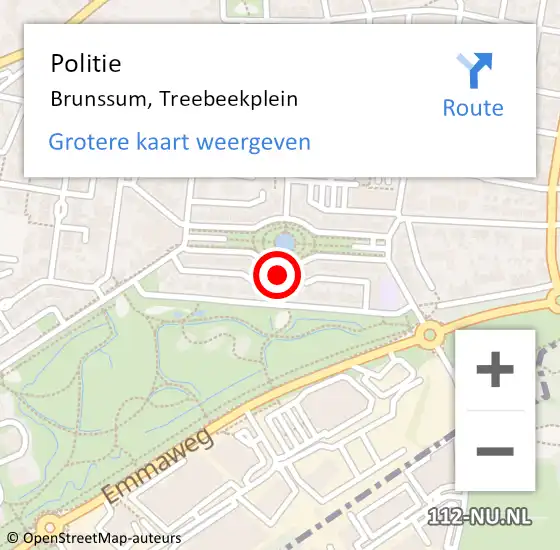 Locatie op kaart van de 112 melding: Politie Brunssum, Treebeekplein op 24 juni 2022 23:33